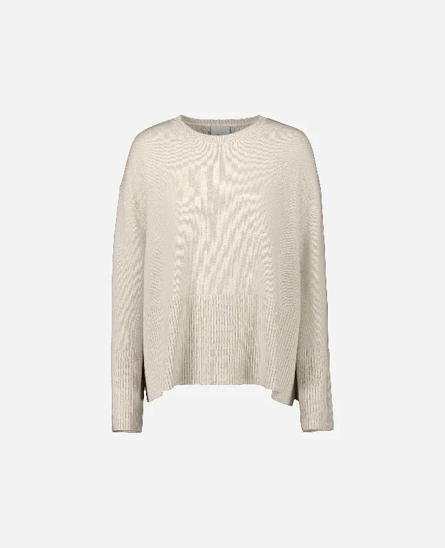 Rundhals Pullover aus Cashmere-Mischung in Creme