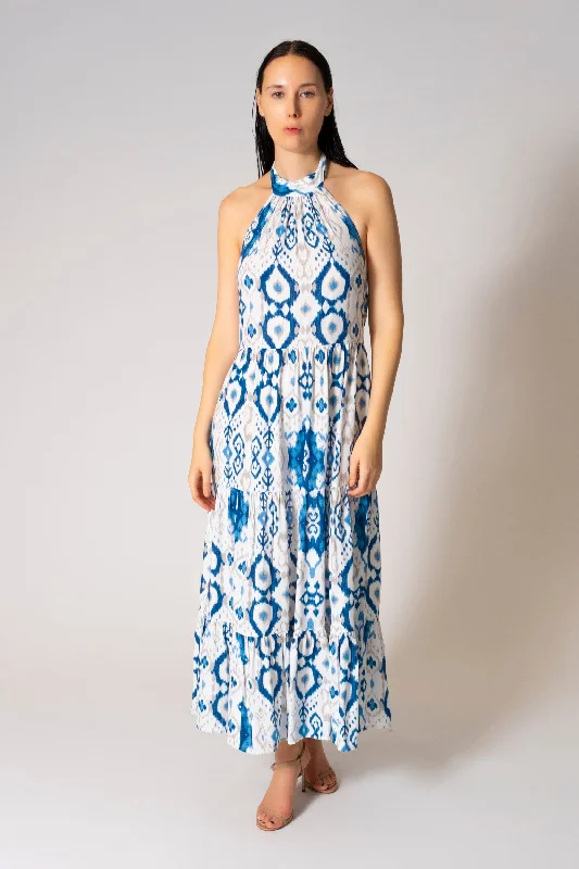 JOAN PRINTED HALTER NECK MAXI DRESS