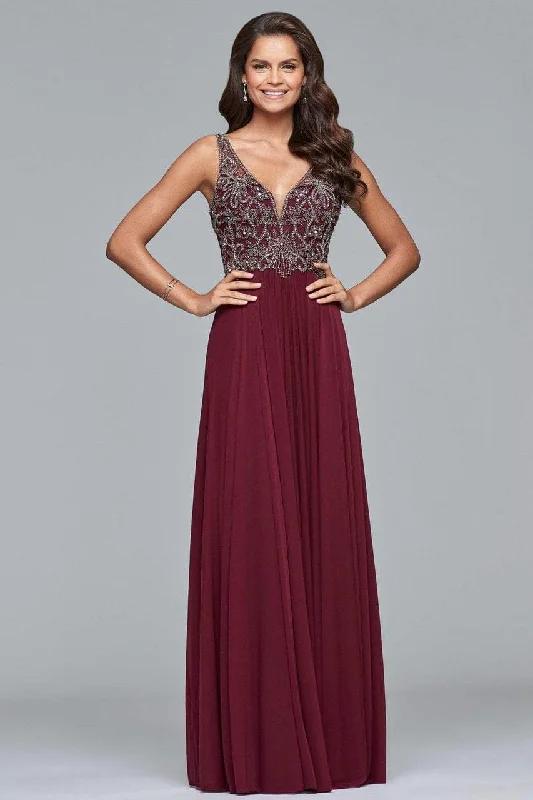 Faviana - 10017 Beaded V-neck A-line Dress