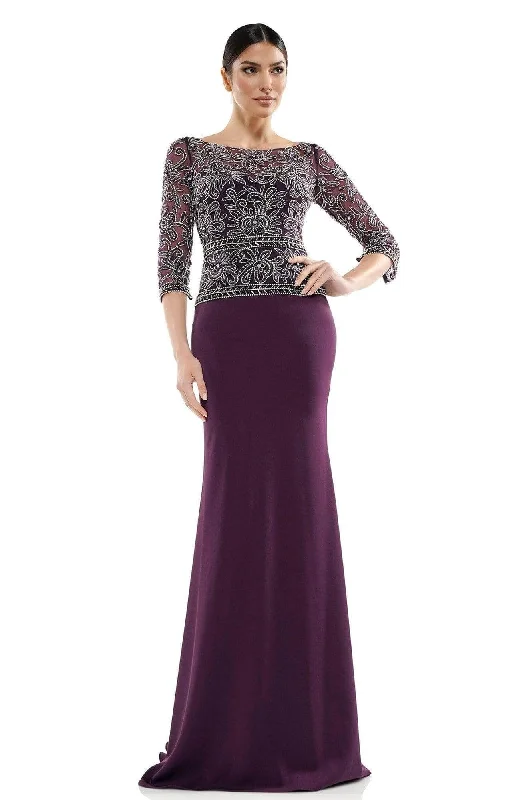 Marsoni by Colors - Quarter Sleeve Bead Embellished Dress MV1026 - 1 pc Eggplant In Size 14 Available