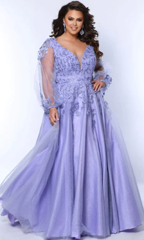 Sydney's Closet SC7373 - Illusion Sleeve Appliqued Prom Dress