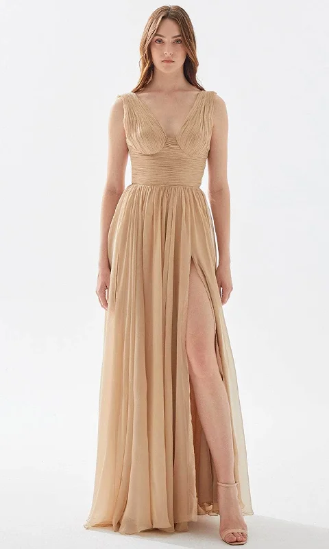 Tarik Ediz 52040 - Pleated V-Neck Prom Dress