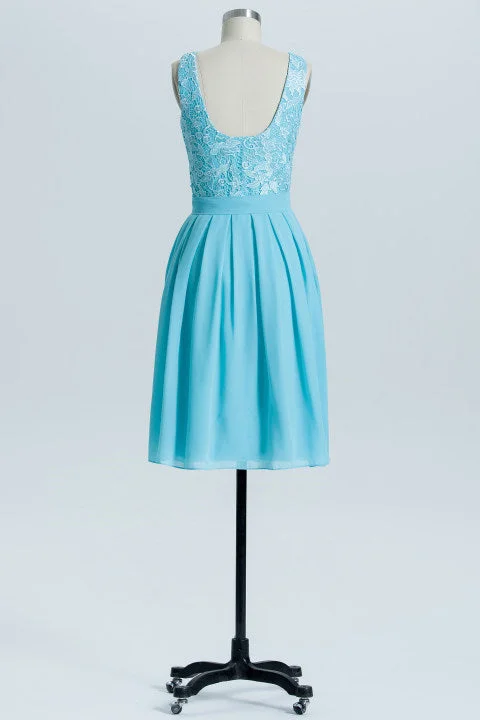 Princess Blue Lace and Chiffon Short A-line Homecoming Dress