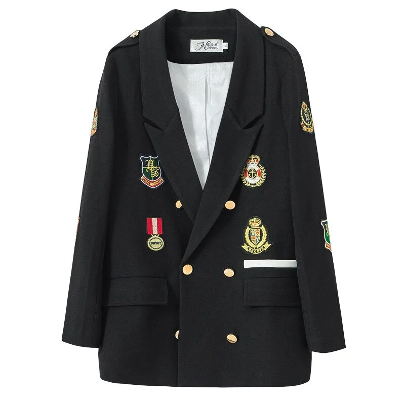 2022 Spring Paragraph Badge Long Sleeve Suit Female Plus Size Loose Casual Women Blazers Suit Jacket Female Long Z271