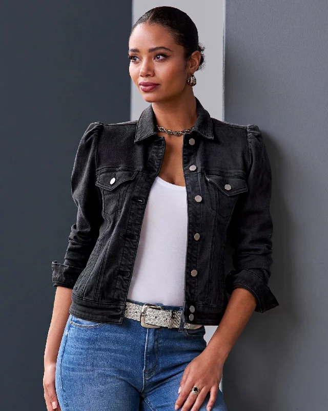 Denim Puff-Sleeve Jacket Black Wash