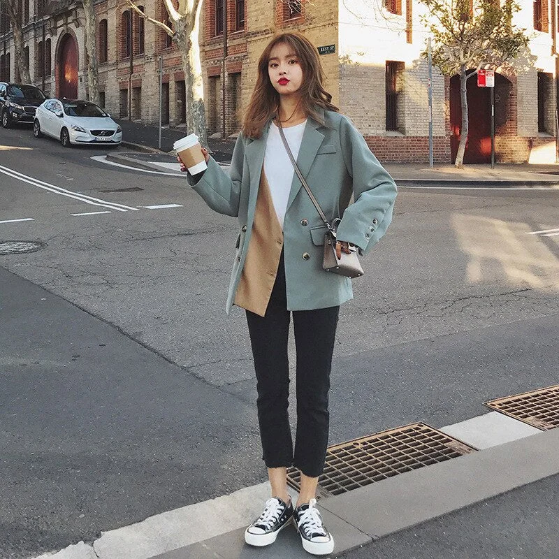 Women Blazers Spring and Autumn Casual Suit Jacket Women Retro British Style Suit