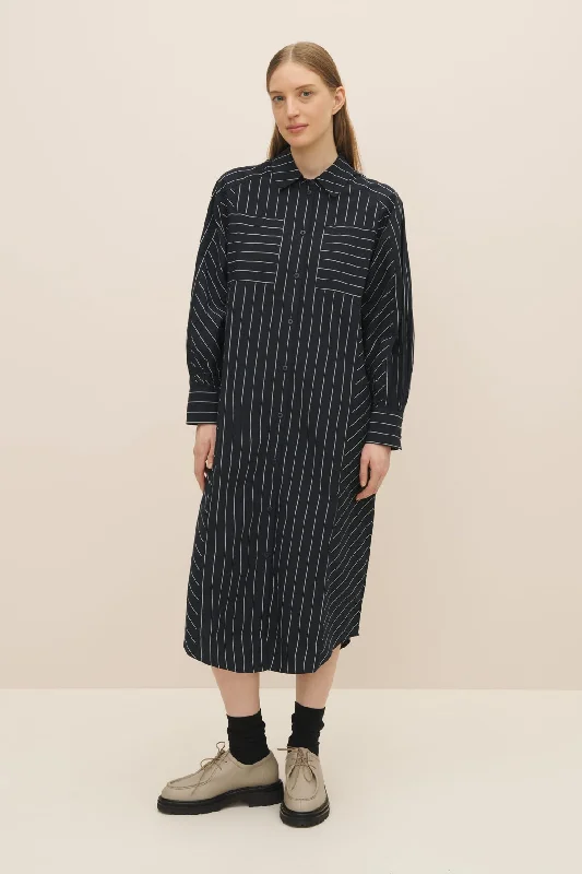 Yves Shirt Dress - Navy Pinstripe